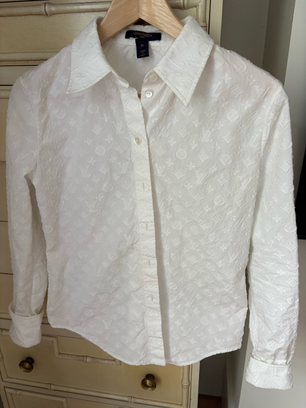 Louis Vuitton White Embossed Monogram Button-Down Shirt Women’s Size 36 (XS)